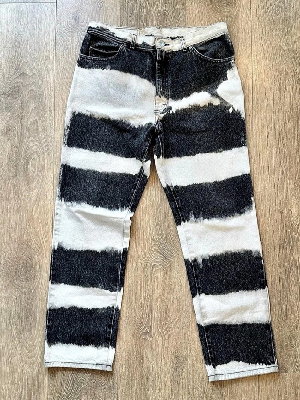 SPABOY Striped Straight Leg Jeans Waist 32 Black & White